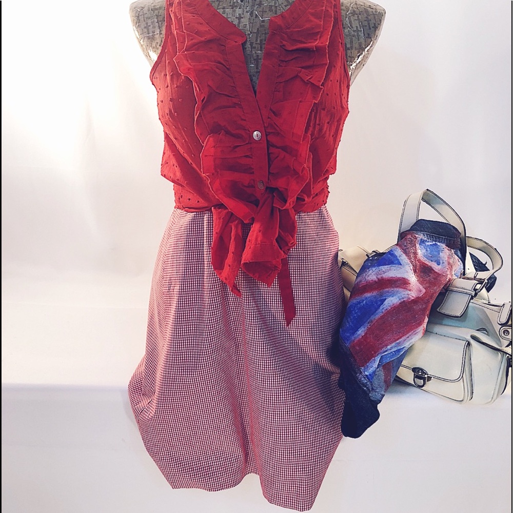 Shoshanna red/white gingham print skirt